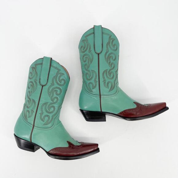 Vintage y2k Rare Old Gringo Natalia Turquoise Wingtip Western Cowgirl Boot sz 7 - Picture 3 of 10